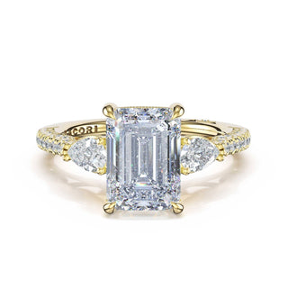 3-Stone Pear Diamond Side Emerald Engagement Ring in 18kt Yellow Gold