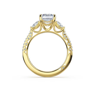 3-Stone Pear Diamond Side Emerald Engagement Ring in 18kt Yellow Gold