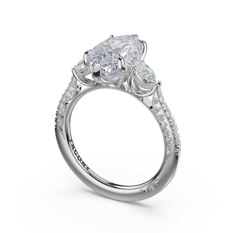 3-Stone Pear Diamond Side Marquise Engagement Ring in 14kt White Gold