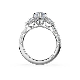 3-Stone Pear Diamond Side Marquise Engagement Ring in 14kt White Gold