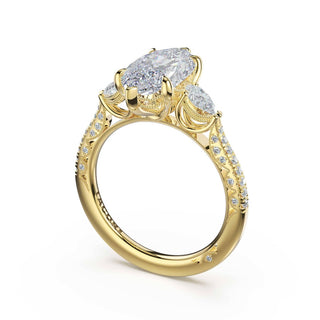 3-Stone Pear Diamond Side Marquise Engagement Ring in 18kt Yellow Gold