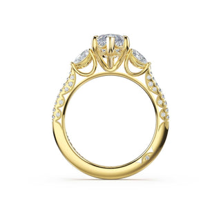 3-Stone Pear Diamond Side Marquise Engagement Ring in 18kt Yellow Gold