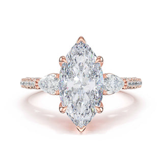 3-Stone Pear Diamond Side Marquise Engagement Ring in 18kt Rose Gold