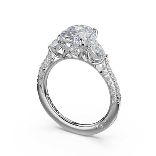 3-Stone Pear Diamond Side Oval Engagement Ring in 18kt White Gold
