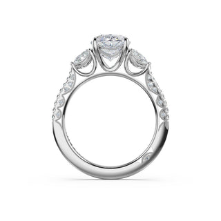 3-Stone Pear Diamond Side Oval Engagement Ring in 18kt White Gold