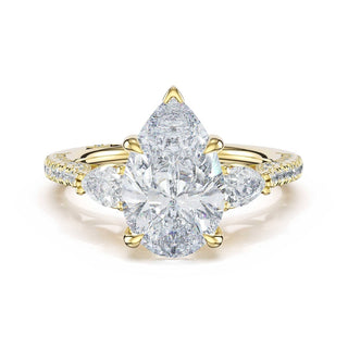 3-Stone Pear Diamond Side Pear Engagement Ring in 14kt Yellow Gold