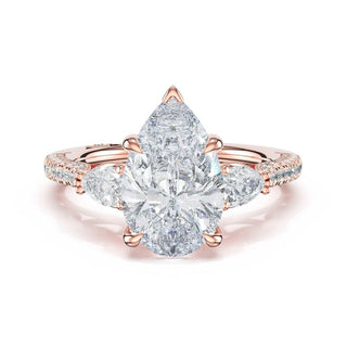 3-Stone Pear Diamond Side Pear Engagement Ring in 14kt Rose Gold