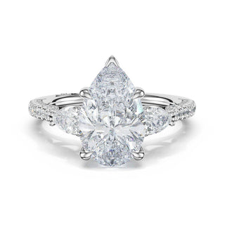 3-Stone Pear Diamond Side Pear Engagement Ring in 14kt White Gold