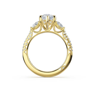 3-Stone Pear Diamond Side Pear Engagement Ring in 18kt Yellow Gold