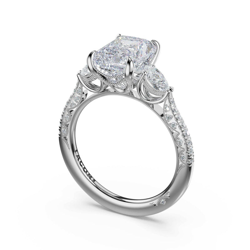 3-Stone Pear Diamond Side Radiant Engagement Ring in 14kt White Gold