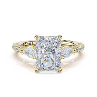 3-Stone Pear Diamond Side Radiant Engagement Ring in 14kt Yellow Gold