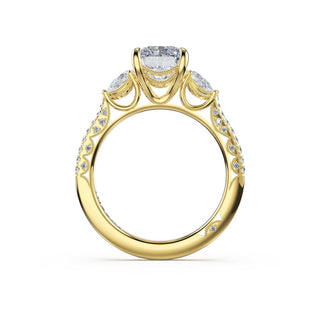 3-Stone Pear Diamond Side Radiant Engagement Ring in 14kt Yellow Gold