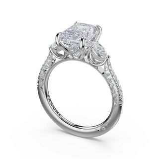 3-Stone Pear Diamond Side Radiant Engagement Ring in 14kt White Gold