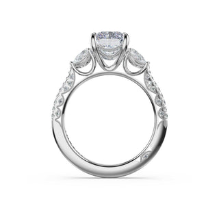 3-Stone Pear Diamond Side Radiant Engagement Ring in 14kt White Gold