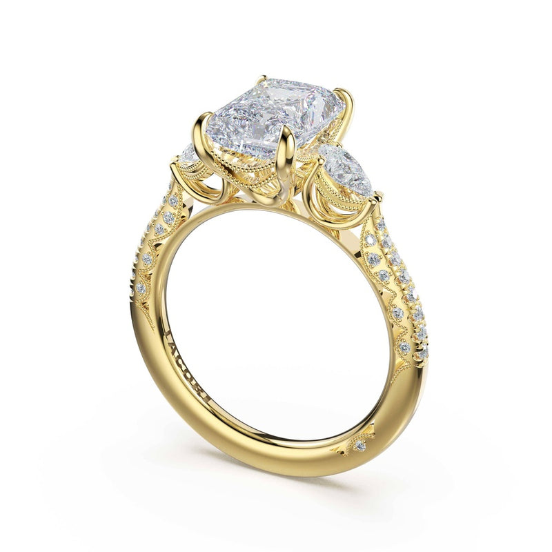 3-Stone Pear Diamond Side Radiant Engagement Ring in 18kt Yellow Gold
