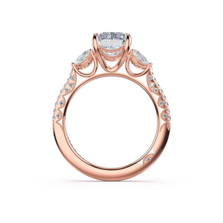 3-Stone Pear Diamond Side Radiant Engagement Ring in 18kt Rose Gold