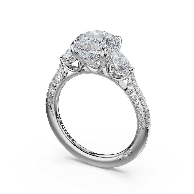 3-Stone Pear Diamond Side Round Engagement Ring in 14kt White Gold