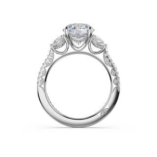 3-Stone Pear Diamond Side Round Engagement Ring in 14kt White Gold