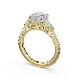 3-Stone Pear Diamond Side Round Engagement Ring in 18kt Yellow Gold