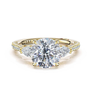3-Stone Pear Diamond Side Round Engagement Ring in 18kt Yellow Gold