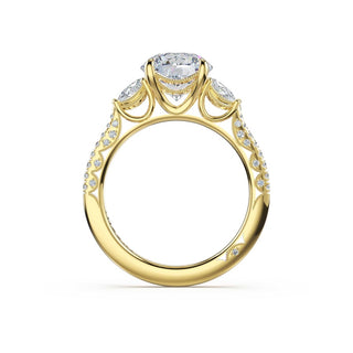 3-Stone Pear Diamond Side Round Engagement Ring in 18kt Yellow Gold