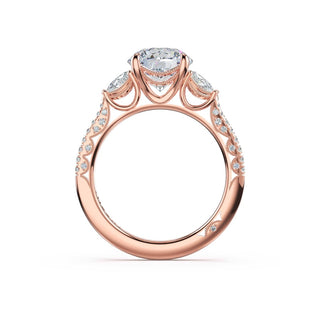 3-Stone Pear Diamond Side Round Engagement Ring in 18kt Rose Gold