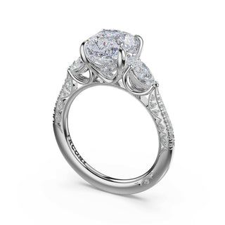 3-Stone Pear Diamond Side Cushion Engagement Ring in 18kt White Gold