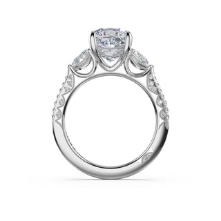 3-Stone Pear Diamond Side Cushion Engagement Ring in 18kt White Gold