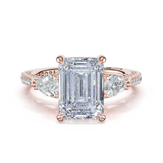 3-Stone Pear Diamond Side Emerald Engagement Ring in 14kt Rose Gold