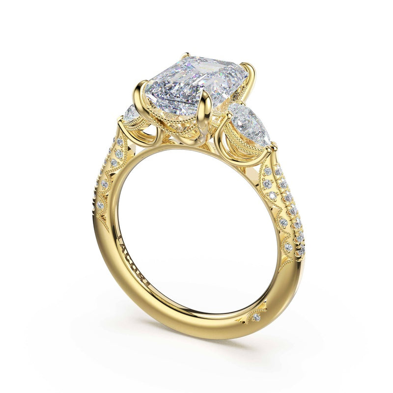 3-Stone Pear Diamond Side Emerald Engagement Ring in 18kt Yellow Gold