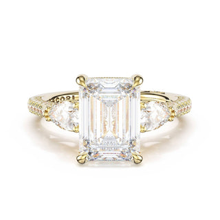 3-Stone Pear Diamond Side Emerald Engagement Ring in 18kt Yellow Gold