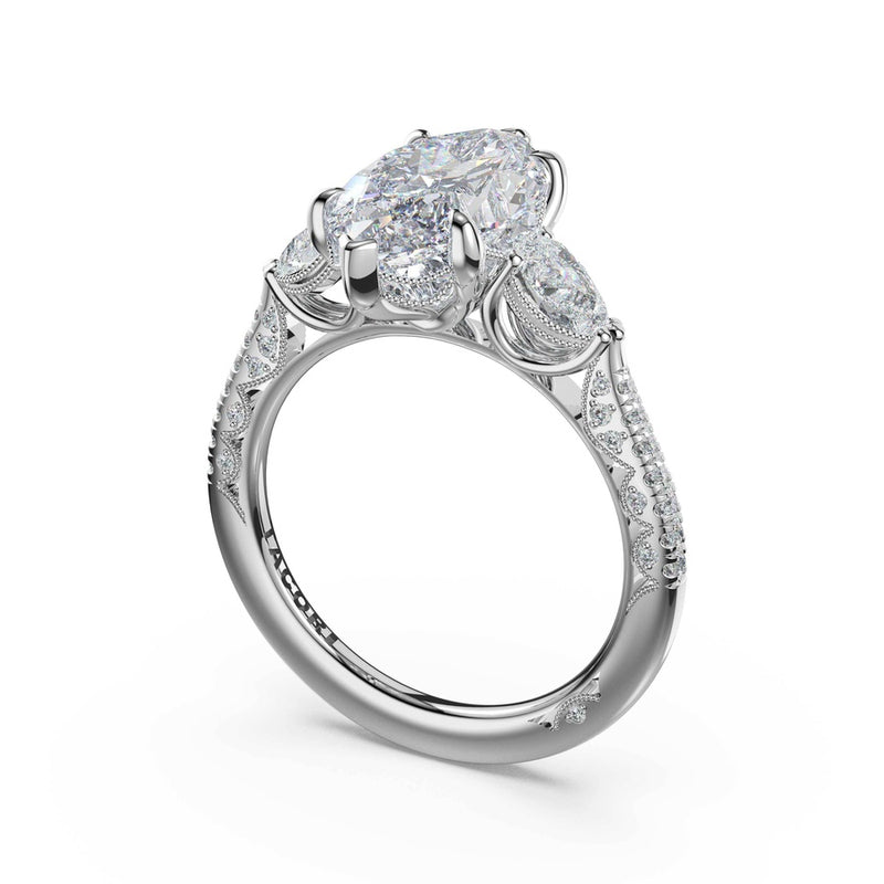 3-Stone Pear Diamond Side Marquise Engagement Ring in 14kt White Gold