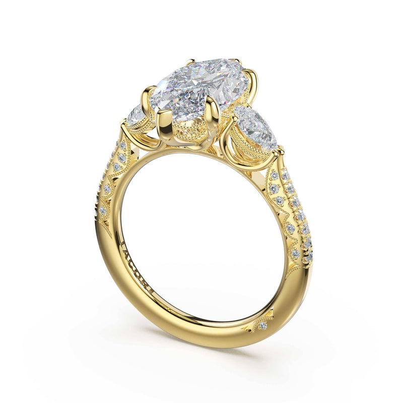 3-Stone Pear Diamond Side Marquise Engagement Ring in 14kt Yellow Gold