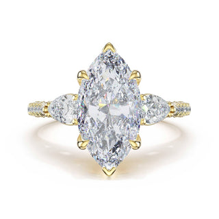 3-Stone Pear Diamond Side Marquise Engagement Ring in 14kt Yellow Gold