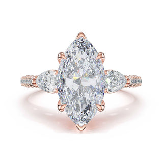 3-Stone Pear Diamond Side Marquise Engagement Ring in 14kt Rose Gold