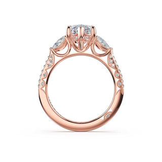 3-Stone Pear Diamond Side Marquise Engagement Ring in 14kt Rose Gold