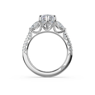 3-Stone Pear Diamond Side Marquise Engagement Ring in 14kt White Gold