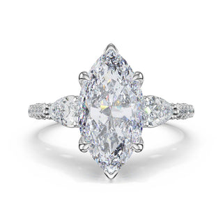 3-Stone Pear Diamond Side Marquise Engagement Ring in 18kt White Gold