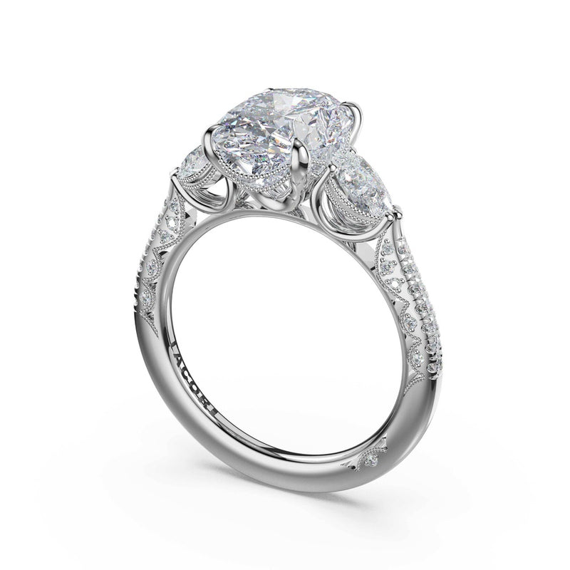3-Stone Pear Diamond Side Oval Engagement Ring in 14kt White Gold