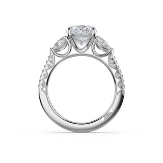3-Stone Pear Diamond Side Oval Engagement Ring in 14kt White Gold