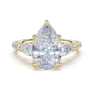 3-Stone Pear Diamond Side Pear Engagement Ring in 14kt Yellow Gold