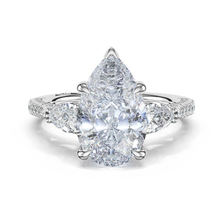 3-Stone Pear Diamond Side Pear Engagement Ring in 14kt White Gold