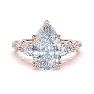 3-Stone Pear Diamond Side Pear Engagement Ring in 18kt Rose Gold