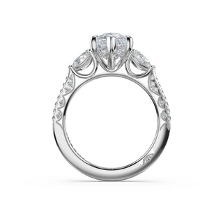 3-Stone Pear Diamond Side Pear Engagement Ring in 18kt White Gold