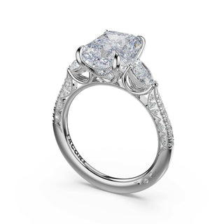 3-Stone Pear Diamond Side Radiant Engagement Ring in Platinum