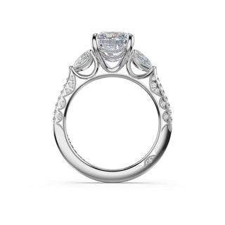 3-Stone Pear Diamond Side Radiant Engagement Ring in Platinum