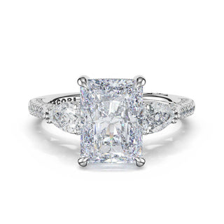 3-Stone Pear Diamond Side Radiant Engagement Ring in 14kt White Gold