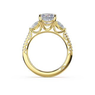 3-Stone Pear Diamond Side Radiant Engagement Ring in 18kt Yellow Gold