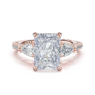 3-Stone Pear Diamond Side Radiant Engagement Ring in 18kt Rose Gold