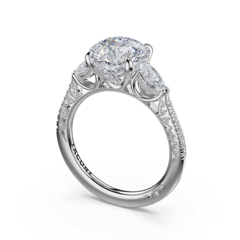 3-Stone Pear Diamond Side Round Engagement Ring in 14kt White Gold